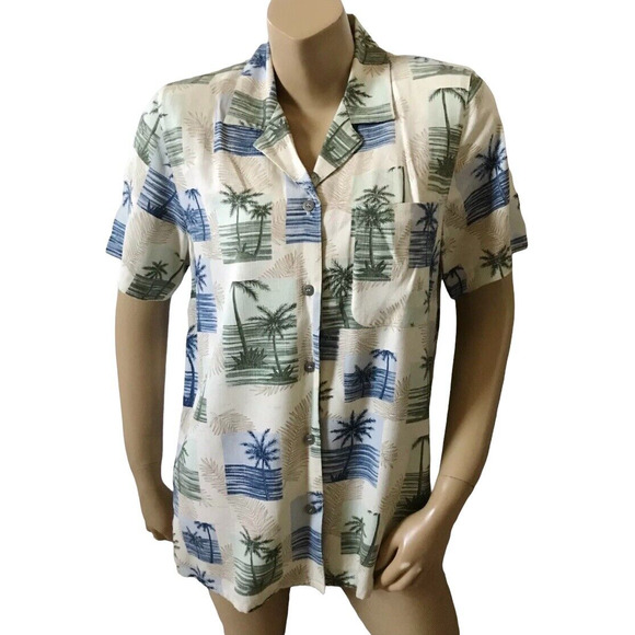 ALFRED DUNNER Womens Size 8 Short Sleeve 100% Rayon Hawaiian Button Front Shirt - Picture 1 of 5